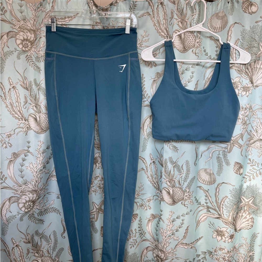 Blue Gymshark Leggings and Sports Bra Set